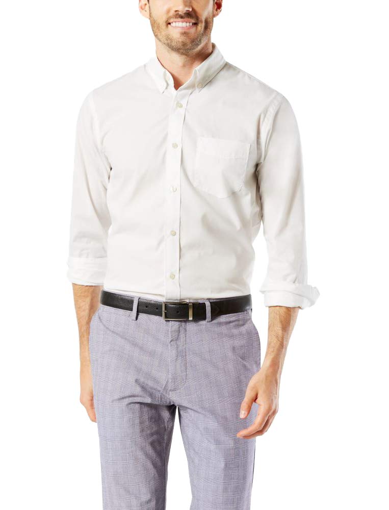 Dockers Men's Classic Fit Long Sleeve Signature Comfort Flex Shirt (Standard and Big & Tall), Paper White, 5X-Large